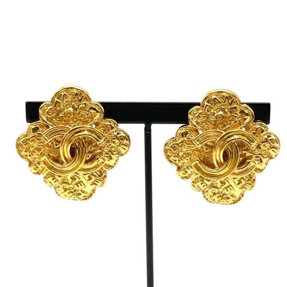 CHANEL Authentic Gold Logo Earrings